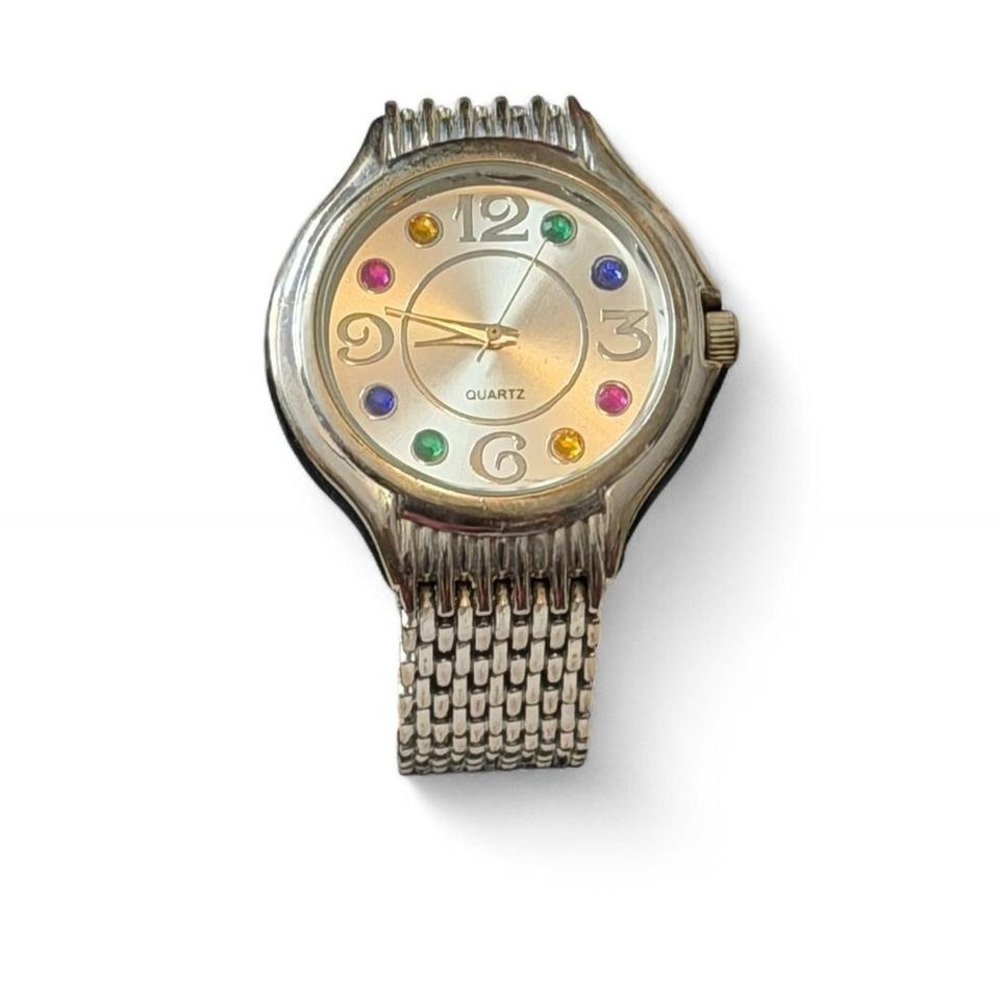 Vintage Silver Tone Multicolored Indices Watch‎